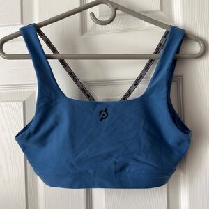 Peloton Sports Bra Medium Blue Strappy Back Logo Athletic Workout Bra